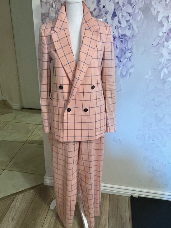 Paul Smith Other - Paul Smith Pink Windowpane Check Linen Blend Pantsuit Size 36